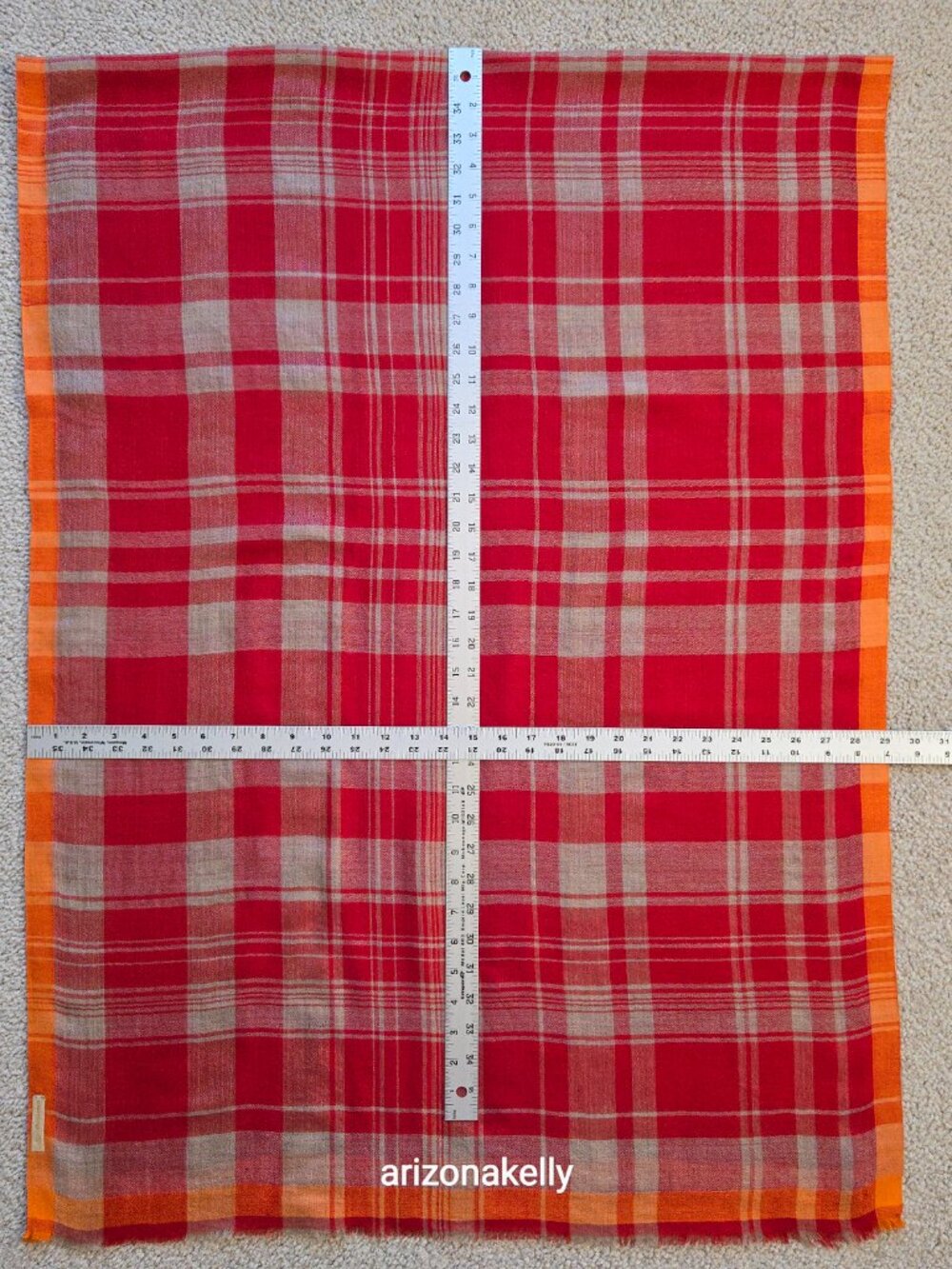 Ahujasons Cashmere Red, Grey, and Orange Plaid Scarf - Picture 3 of 16